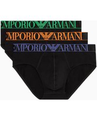 Emporio Armani - Asv 3er-pack Slips Aus Bio-baumwolle Mit Glänzendem Logoband - Lyst