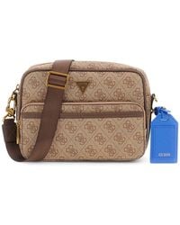 Guess - Schoudertas Milano Crossbody Double Zip Bag Beige/brown Lichtbruin - Lyst