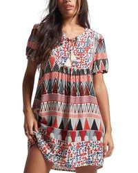 Superdry - Vintage Notch Neck Mini Dress W8011297A Coffee Bean Brown Mix 10 Mujer - Lyst