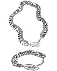 DIESEL - Oval D Logo Halskette und Armband aus silberfarbenem Edelstahl - Lyst