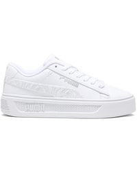 PUMA - Womens Smash V3 Imprints Embossed Floral Platform Sneakers Shoes Casual - White, Imprints- White- Silver, 7.5 Uk - Lyst
