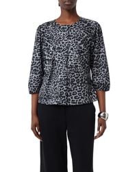 Comma, - Popeline-Bluse mit Puffärmeln und All-Over-Leo-Print schwarz 34 - Lyst