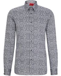 HUGO - S Elisha02 Extra-slim-fit Shirt In Paisley-print Cotton Jacquard Black - Lyst