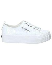 calvin klein zolah white canvas flatform trainers