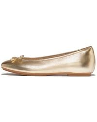 Fitflop - Delicato Bow Soft Metallic-leather Ballet Flats - Lyst