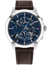 Tommy Hilfiger - Multifunction Stainless Steel And Leather Strap Watch - Lyst