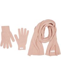 Calvin Klein Organic Ribs Gloves + Scarf Beanie Hat - Pink