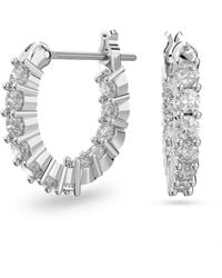 Swarovski - Vittore Mini Hoop Pierced Earrings With White Circle Cut Crystal On A Rhodium Plated Setting With A Hinged Closure - Lyst