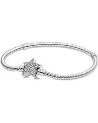PANDORA - Moments 599639c01-19 Asymmetric Star Clasp Snake Link Bracelet In Sterling Silver - Lyst