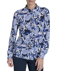 Tommy Hilfiger - Long Sleeve Button Up Ruffle Placket Blouse - Lyst