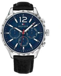 Tommy Hilfiger - Stainless Steel Quartz Watch With Leather Calfskin Strap, Black, 20 (model: 1791468) - Lyst