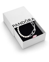 PANDORA - Me Sterling Silver Link Chain Bracelet With Freshwater Cultured Pearl For Medallion Charms - Lyst