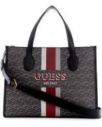 Guess - Silvana Two Compartment Tote Charcoal Logo - Lyst