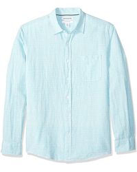 Amazon Essentials Regular-fit Long-sleeve Gingham Linen Shirt - Blue