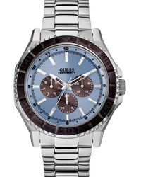 Guess - W0479g2 Quartz Watch With Blue Dial Analogue Display And Silver Stainless Steel Bracelet - Lyst