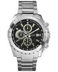 Guess - U16526g1 Silver Stainless-steel Quartz Watch With Black Dial - Lyst