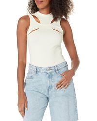 The Drop - Ivory Mock Neck Cutout Rib Knit Top By @signedblake - Lyst