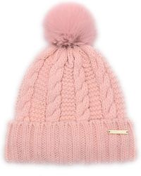 Michael Kors - Hat, Hat, Bobble Hat, Wool Hat, Winter Hat, One Size, Knitted Hat, Cable Pattern, Soft Acrylic Wool, Logo, Rosé, One Size Fits - Lyst