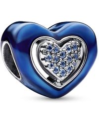 PANDORA - Moments Spinning Heart Sterling Silver Charm With Night Blue Crystal And Transparent Blue Enamel - Lyst