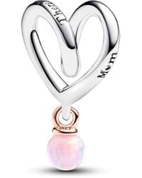 PANDORA - Moments Charm Cœur Ruban en argent sterling et en métal plaqué or rose 14 carats avec opale rose créée en laboratoire - Lyst