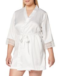 Iris & Lilly Satin Kimono Lace Dressing Gown - White