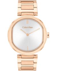 Calvin Klein - Quartz Stainless Steel Case And Leather Strap Watch - Lyst