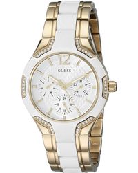 Guess - U0556l2 Sporty Gold-tone Watch With White Dial - Lyst