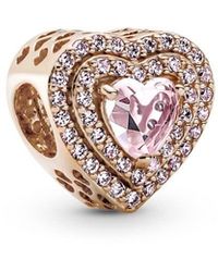 PANDORA - Timeless Charm Cœurs nivelés scintillant en métal plaqué or rose 14 carats avec zircones cubiques rose orchidée et rose poudré - Lyst