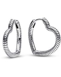 PANDORA - Moments Heart Snake Chain Pattern Sterling Silver Hoop Earrings - Lyst