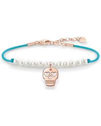 Thomas Sabo - 925 Sterling Silver Freshwater Pearl Love Bridge 18 Ct Rose Gold Plating Nylon Bracelet Of Length From 15 To 18 Cm - Lyst