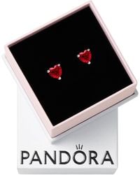 PANDORA - Timeless Heart Sterling Silver Stud Earrings With Cherries Jubilee Red Crystal - Lyst