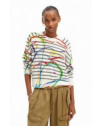Desigual - Short Striped Arty Pullover White - Lyst