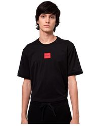 HUGO - S Diragolino212 Regular-fit Cotton T-shirt With Red Logo Label - Lyst