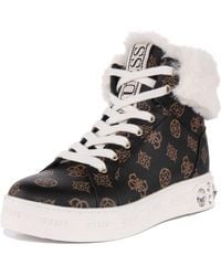 Guess - Ruke Brown White 4g Logo S Leather Hi Top Trainers-40 - Lyst