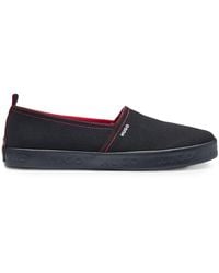 HUGO - S Iago Slon Cotton-canvas Slip-on Trainers With Branded Side Sole Size 11 Black - Lyst