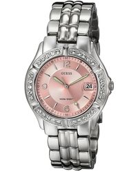 Guess - Pink + Silver-tone Bracelet Watch With Date Feature. Color: Silver-tone - Lyst