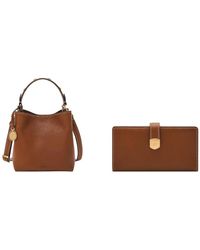 Fossil - Jessie Brown Leather Bag And Lennox Wallet - Lyst