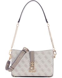 Guess - Zamira Top Zip Shoulder Bag Dark Taupe Logo - Lyst