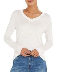 Tommy Hilfiger - 's Cotton Jersey Stitch V-neck Jumper Ecru - Lyst