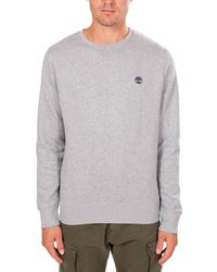 Timberland - Oyster River Tfo Chest Logo Brushback Crew Neck Medium Grey Heather Sports Hoodie - Lyst