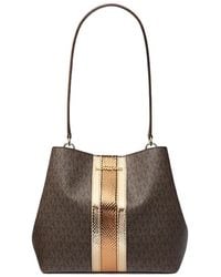 Michael Kors - Pratt Medium Signature Logo And Metallic Shoulder Bag - Lyst