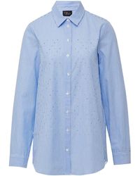 S.oliver - Gestreifte Hemdbluse mit Strasssteinen arktisblau 42 - Lyst