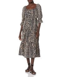 The Drop - Keyla Puff Sleeve Square Neck Tiered Midi Dress ,leopard Print - Lyst