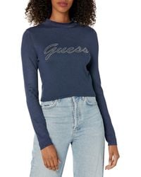 Guess - Long Sleeve Rhinestone Logo Sweater - Lyst