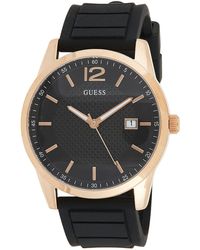 Guess - Roségold Uhr schwarzes Silikonarmband und schwarzes Zifferblatt W0991G7 - Lyst
