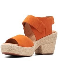 Clarks - Kimmei Hi Strap S Heeled Sandals 5.5 Uk Orange Suede - Lyst