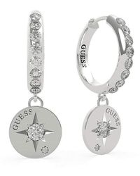 Guess - Earrings Wanderlust Ube20020 Rhodium Plated Stainless Steel Ring Coin Compass Rose - Lyst