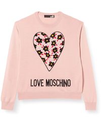 Love Moschino - S with Heart 80' s Flowers Jacquard and Logo Intarsia Long Sleeve Round Neck Pullover - Lyst