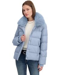 Tahari - Short Quilted Puffer Jacket With Faux Fur Collar - Lyst