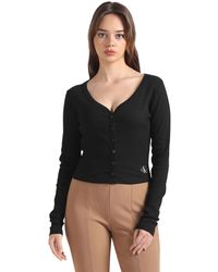 Calvin Klein - Jeans Vrouwen Geweven Label Rib Ls Vest Andere Gebreide Tops - Lyst